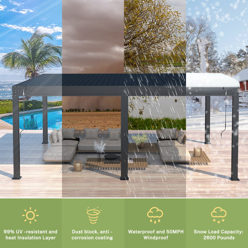 JoyHousey 12×20 Ft Aluminum Louvered Pergola, Hardtop Rainproof Pergola